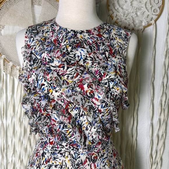 Saloni Silk Floral Ruffle Mini Dress Size US2 - Picture 2 of 10
